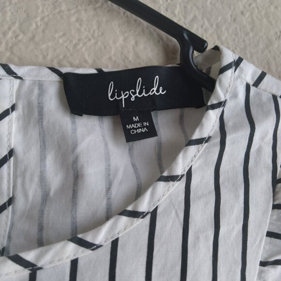 Lipslide White and Black Striped Long Sleeve Blouse with Ruffles - Picture 4 of 5